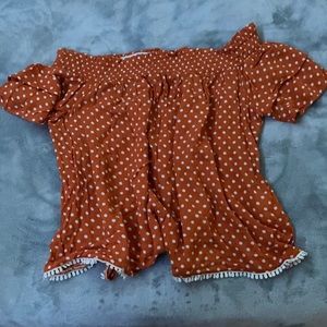 Yellow poka dot off the shoulder top